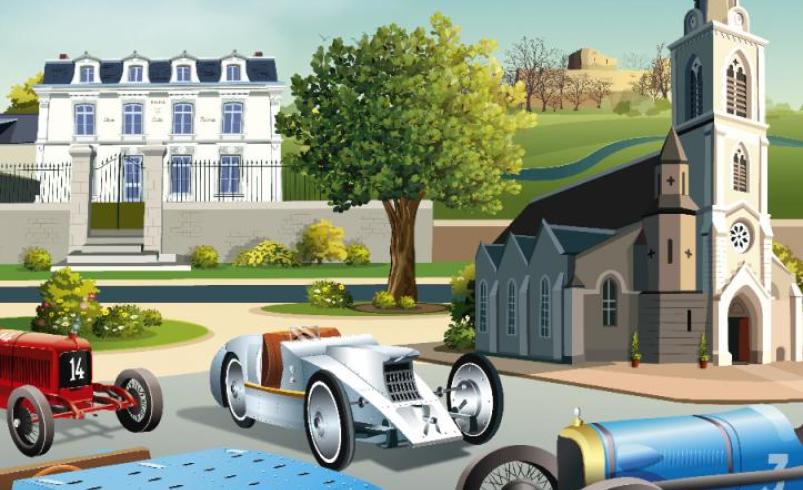 Affiche du centenaire du grand prix de l'Automobile Club de France à Semblançay les 27 et 28 ai 2023.